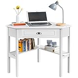 Yaheetech L-Schreibtisch, großer Ecktisch, Computertisch, Make-up-Schminktisch mit Schublade für Schlafzimmer, Arbeitszimmer, Weiß, 106 × 71,5 × 76,5 cm