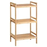 SONGMICS Bambusregal, Küchenregal, Badregal, Bücherregal, Standregal mit 3 Ablagen, 31,5 x 45 x 80 cm, für Bad, Küche, Wohnzimmer, Schlafzimmer, Balkon, naturfarben BCB073N01