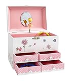 Jewelkeeper - Musikalisches Großes Schmuckkästchen für Mädchen mit 4 ausziehbaren Schubladen, Vögel und Blumen Design - Spieluhr mit Der Walzer der Blumen Lied, Mädchen