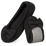 EverFoams Damen Ballerina Hausschuhe Leicht Frottee Baumwolle Memory Foam Geschlossen Pantoffeln, Schwarz, 38/39 EU