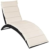 Casaria® Sonnenliege Polyrattan Wetterfest Klappbar 5cm Auflage Ergonomische Rückenlehne Garten Liege Terrasse Relaxliege Klappliege Schwarz Creme