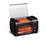 Elite Cuisine EHD-051B Hot Dog-Toaster-Ofen, 30-Minuten-Timer, Edelstahl-Heizwalzen, Back- und Krümelblech, World Series Baseball, Kapazität für 4 Brötchen, schwarz