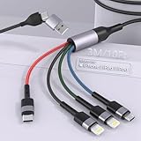 4-in-2-Multi-Ladekabel, USBC-Multi-Ladekabel, 3 m, Schnellladekabel mit Dual-IP/USB-C/Micro-USB-Anschluss, Multi-Ladekabel, kompatibel mit Handys/Tablets/Samsung und mehr