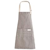 Gestreifte Latzschürze, Kochschürze, verstellbare Schürze mit 2 Taschen, Kochschürze, Baumwollschürze für Damen/Herren (hellbraun)