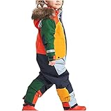 Ybing Blitzangebote des tages Kinder Schneeanzug Wasserdicht Schneeoverall Dickere Warm Skioverall Atmungsaktiv Skianzüge mit Kapuze Farbblock Einteiliger Thermo