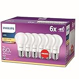 Philips LED Classic E27 Lampen 6-er Pack (60 W), matte LED Lampen mit warmweißem Licht, energiesparende Lampen mit langer Nutzlebensdauer, alte Generation