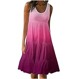 duxyoz Sommerkleider für Damen, Übergröße, lässig, ärmellos, Tankkleid, Skaterkleid, Rundhalsausschnitt, knielang, Sommerkleid, lockeres Midi-Kleid, A-Linie, Tunika-Kleid, Alltagskleid, 04 Hot Pink,