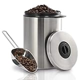 Xavax Kaffeedose für 1kg Kaffeebohnen (luftdichter Kaffeebohnen-Behälter mit Kaffee-Schaufel, Aromadose aus Edelstahl, Vorratsdose zur Aufbewahrung) silber, One Size