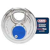 ABUS Diskus Vorhängeschloss 24IB/60 aus Edelstahl - mit 360° Rundumschutz - zur Sicherung bei starken Witterungseinflüssen - 05633 - ABUS-Sicherheitslevel 7 - Silber/Blau