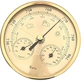 Zilimontt Analoges Barometer mit Thermometer-Hygrometer, 3-in-1-Wetterstation für drinnen und draußen, Edelstahlrahmen (goldfarben), benutzerorientiertes Design für einfaches Ablesen