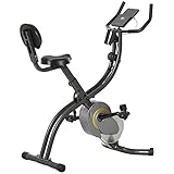 HOMCOM Heimtrainer, X-Bike, 2-in-1 Fahrradtrainer 6 kg Schwungrad, Trimmrad mit 16 stufig einstellbarem Magnetwiderstand und 1 Paar Spannseil, Stahl, Schwarz+Grau, 51 x 97 x 115 cm