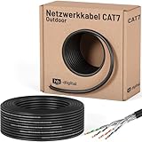 HB-DIGITAL 50m CAT 7 Netzwerkkabel Outdoor LAN Kabel Verlegekabel S/FTP AWG23 doppelt geschirmt PiMF reines Kupfer max 10Gbit/s Netzwerk Installation Ethernet Datenkabel für Außenbereich - Schwarz