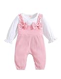 Neugeborenes Baby Mädchen Strampler Kleidung Rüschen Langarm Bodysuit Baumwolle gerippt Bow Jumpsuit Onesie Outfit Set