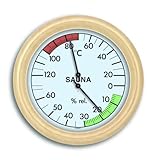 TFA Dostmann Analoges Sauna-Thermo-Hygrometer, mit Holzrahmen,Temperatur, Luftfeuchtigkeit, hitzebeständig