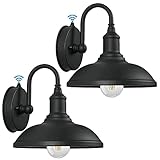 UYHGO 2Pcs Schwanenhals Scheunenlicht mit Dämmerungssensor, Schwarz Farbe Vintage Industrial Metal Wandbeleuchtung für Eingangstür,Garage,Terrasse,Aussenwand,Bauernhof exkl. 1 E27 Leuchtmittel