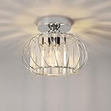 ANWIO Kristall Deckenleuchhte Kronleuchter Φ23CM, Wohnzimmer Lampe, Deckenleuchte E27 Rund Lampenschirm für Flur Balkon Küche Schlafzimmer Dekorative, Silber