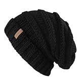 FURTALK Gestrickte Winter Slouchy Beanie Mütze Oversized Unisex Crochet Cable Ski Cap Baggy Slouch Hüte für Frauen Männer, Schwarz, Einheitsgröße