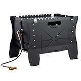 Trintion Mobiler Gasgrill – Tragbarer Edelstahlgrill mit Stecksystem–Klappbar Faltbarer Campinggrill – Gas & Holzkohlebetrieb, Inkl Tragetasche, Perfekt für Camping, Balkon, Garten & Outdoor, Schwarz