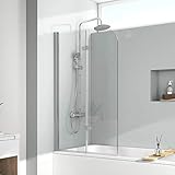 EMKE Duschtrennwand für Badewanne 120x140cm Duschwand für Badewanne Faltbar Faltwand Duschabtrennung Badewannenaufsatz 2 teilig 6 mm Verstärktes Glas Duschwand Badewanne Badewannenfaltwand