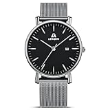 LN LENQIN Uhren Herren Edelstahl Herren Uhr 30M wasserdichte Analoge Quarz Uhren Armbanduhren mit Datum Mode Freizeit Uhren für Männer