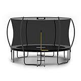 LeJump Outdoor Trampolin Ø 305/366/ cm, rundes Gartentrampolin für Kinder, Mit umlaufendem Sicherheitsnetz&Randabdeckung&Leiter, für Kinder und Erwachsenen (Schwarz, Durchmesser366cm)