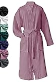 heimtexland ® Bademantel Waffelpique Reisebademantel Saunamantel 100% Baumwolle Oekotex leicht schnelltrocknend hautfreundlich für Damen und Herren Typ881 Mauve M
