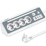 Steckdosenleiste mit USB und 2 Type-C, 4 Fach Ecksteckdose Mehrfachsteckdose mit LED Licht, Steckerleiste Überspannungsschutz 3680W 16A,90° Mehrfachstecker mit Schalter für Küche Büro Heim