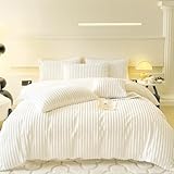 KEAYOO Plüsch bettwäsche 135 x 200 Kuschel und Flauschig Fleece Flanell Warm für Winter mit Langhaar (Beige, 135x200cm + 80x80cm 2tlg)