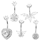 LIOOBO 5Stücke Teiliges Bauchnabelpiercing mit Herz Zirkonia Nabelringe für Damen Leicht