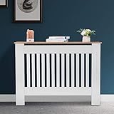 LEADZM Heizkörper Abdeckung Heizkörperverkleidung Heizkörperabdeckung Heizkörper Radiator Abdeckung Lamellen-Design MDF Weiß (112 x 19 x 81.5CM)