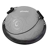 ATIVAFIT 60 * 18cm bis 300KG Yoga Balance Trainer Ball, Balancetrainer Gymnastikball Halbkugel mit Expander & Pumpe, rutschfest Yoga Gymnastik Ball Yoga für Krafttraining Gleichgewichtstraining Grau