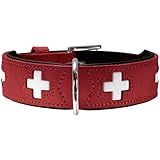 HUNTER SWISS Hundehalsband, Leder, hochwertig, schweizer Kreuz, 47 (S-M), rot/schwarz