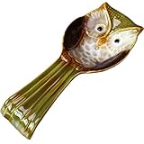 SHINEOFI Eulen Keramik Löffelablage Grün Hitzebeständig und Spülmaschinenfest Küchenlöffel und Essstäbchenhalter für Saubere Arbeitsplatte und Tischdekoration