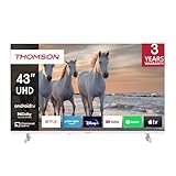 Thomson 43 Zoll (109 cm) UHD Weiß Fernseher Smart Android TV (WLAN, HDR, Triple Tuner DVB-C/S2/T2, Sprachsteuerung, Netflix, YouTube, Prime Video, Disney+) – 43UA5S13W-2023…