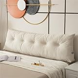 Treer Rückenkissen Lesekissen Keilkissen für Bett Sofa, Großes Abnehmbarem Lendenkissen Rückenlehne Dreieckigen Bezug Kopfteilkissen Bettkissen mit Seitenfach (Beige,150x40x12cm)