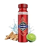 Old Spice Captain Deodorant Körperspray für Männer (150 ml), Herren, 48 h Frische, 0 % Aluminiumsalze, keine weißen Rückstände und gelben Flecken