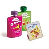Erzi Kaufladenartikel für Kinder aus Holz, Set FruchtErzis und Quetschie Birne und KiBa von Fruchtbar, Rollenspiele