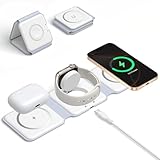 Mag-Safe Ladestation iPhone Wireless Charger,3 in 1 Faltbare Induktive Ladestation für Apple Watch 10 9 Ultra SE und iPhone 17 Air 17 16 15 14,AirPods, Kabelloses Ladegerät i-Phone Induktionsladegerät