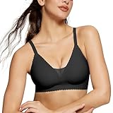 OEAK Damen Nahtlos BH Ohne Bügel Push Up Weicher Bustier Spitzen Bralette V-Ausschnitt Bügelloser BH Ultrakomfortabler T Shirt Schlaf BH Seamless Bra,Schwarz,S