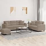 RMIHSJG 3-TLG. Sofagarnitur mit Kissen Taupe Mikrofasergewebe, Langlebiges Polstermöbel Set mit robustem Gestell, Bequemes Sitzerlebnis und praktischem Fußhocker für Wohnzimmer, 4