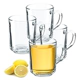 KADAX Durchsichtiger Glasbecher mit Griff, spülmaschinenfeste Trinkgläser mit Henkel, Kaffeegläser aus Glas, Teegläser, Wassergläser, Glastassen für Heiß (4 x 240ml)