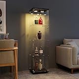 FANYUSHOW Glasvitrine, Schwarze Vertikale Vitrine, Moderne Glas-Holzvitrine, 4-stufige Glasvitrine für Sammlerstücke, Bücher, Wein, Büro, Wohnzimmer, Küche, 164 x 42,5 x 36,5 cm mit Licht