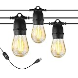 BRIMAX USB Camping Lichterkette, LED Dimmbar Lampenkette, 10 S14 1W Glühbirnen, 7.5 Meter, 2700K Warmweiss, IP44 Wasserdicht, DC 5V, Tragbare Kunststoff-Kette für Außen, Garten, Caravan, Zelt