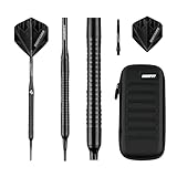 Champify® 18g Tungsten Soft-Darts Set “Nighthawk” mit Kunststoff-Spitze und schwarzer Darttasche | 3 Darts mit 9 Alu-Schäften & 9 Flights & 30 Softdart-Spitzen | Dartpfeile mit Plastik-Spitzen