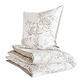 Zeitgeist Cholet Bettwäsche 135x200 cm - 100% Baumwolle, Reißverschluss, 2tlg Bettwäsche Set Blumen beige weiß