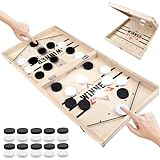 Hockey Brettspiel, Tischfussball Winner Brettspiele Kinder, Holz Schnell Sling Puck Match-Spiel, 2 in1 Interaktion Tischhockey Katapult, Portable Shuffleboard Partyspiele Tisch Desktop Spiel