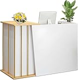 XHEILZOP Empfangstheke, Rezeption Mit Schublade Und Offenen Regalen, 100–140 cm Rezeptionstheken, Modern Für Büro, Geeignet Für Salons, Büros, Lobbys, Einzelhandelsgeschäfte(Warm White,140cm)