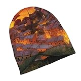 Italian Sunset Wintermütze, dick, warm, Strickmütze, Slouchy Cuffed Skull Cap, Unisex, Skimütze, Schwarz