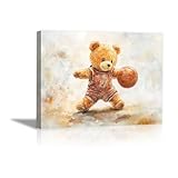 DunPei Lustiger Bär Wandkunst Cartoon Bären Wanddekoration Bauernhaus Bär Leinwand Gemälde in Badewanne Kunstwerk fertig zum Aufhängen(Braun)-30x45cm Gerahmt