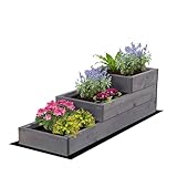 MODO24 Hochbeet Holz, 3-stufiger Pflanzkasten, Blumenkasten, Gemüsebeet, Kräuterbeet, Anzuchtset, Anzuchtkasten, mit Gartenvlies als Unterlage und Schrauben, Abmessungen 27x30x93 cm, Farbe: Grau